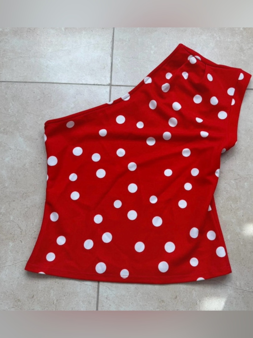 One-Shoulder Red Polka Dot Women’s Top